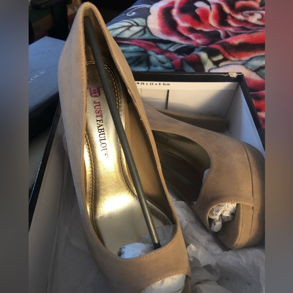 JustFab Tan Peep-Toe Women's Shoes